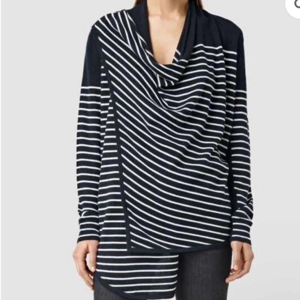 ALL SAINTS Wool‎ Wrap Drina Striped Cardigan Size 0